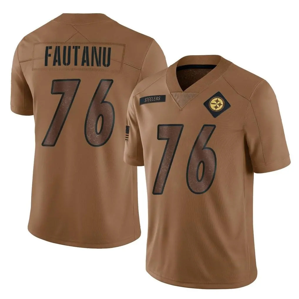 P.Steelers #76 Troy Fautanu Player Brown Limited Salute To Service Home Game PETTCS Stitched Jerseys
