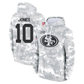 SF.49ers #10 Mac Jones Player Arctic Camo Limited Salute to Service Pullover Hoodies Game PETTCS Stitched Jerseys