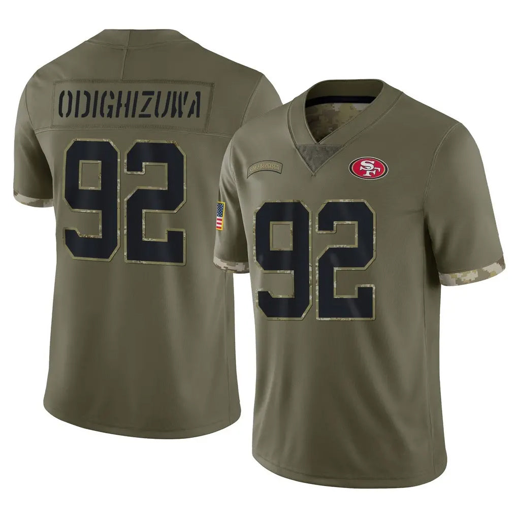 SF.49ers #92 Osa Odighizuwa Player Olive Limited Salute To Service Home Game PETTCS Stitched Jerseys