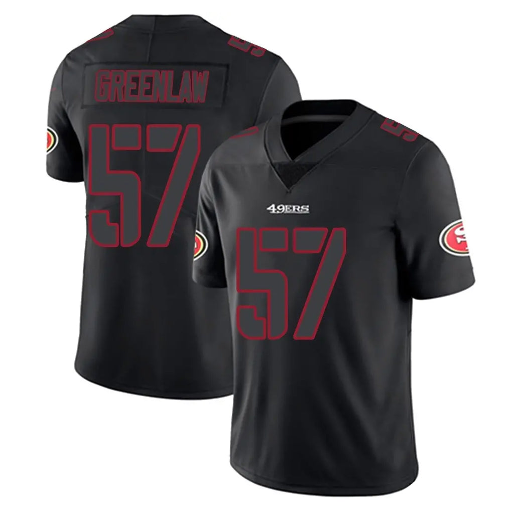 SF.49ers #57 Dre Greenlaw Player Black Impact Limited Home Game PETTCS Stitched Jerseys