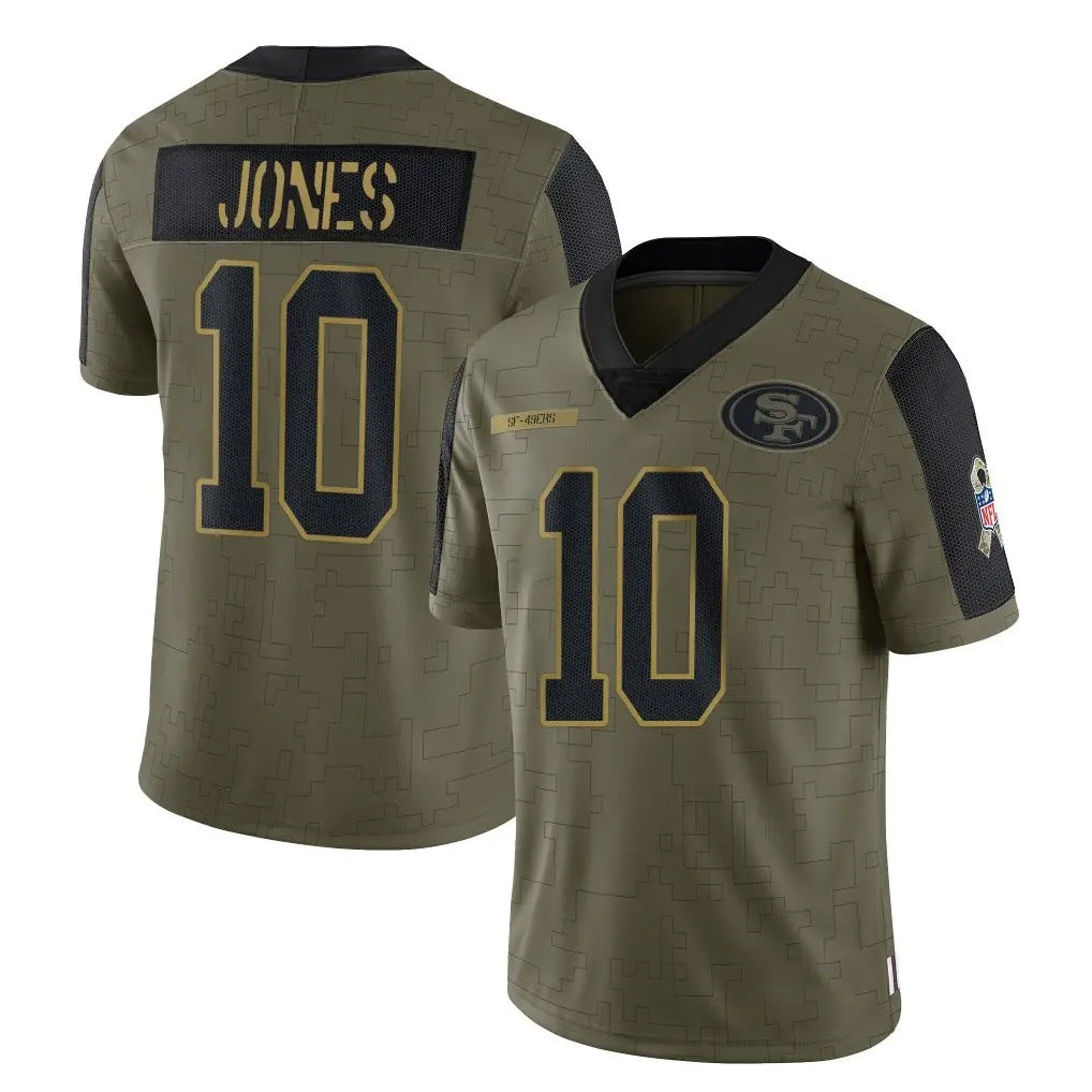 SF.49ers #10 Mac Jones Player Olive Salute To Service Limited Game PETTCS Stitched Jerseys