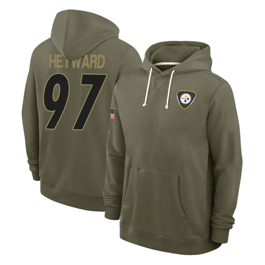 P.Steelers #97 Cameron Heyward Player Olive Salute to Service Pullover Hoodies Limited PETTCS Stitched Jerseys