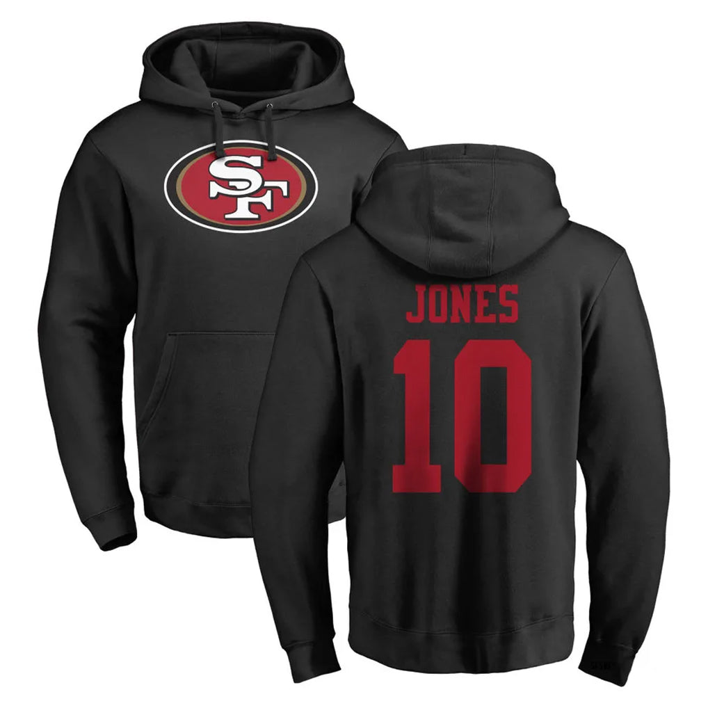 SF.49ers #10 Mac Jones Player Black LOGO Pullover Hoodies Home Game PETTCS Stitched Jerseys