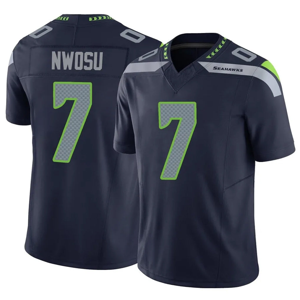 S.Seahawks #7 Uchenna Nwosu Player Navy Limited Vapor F.U.S.E. Home Game PETTCS Stitched Jerseys
