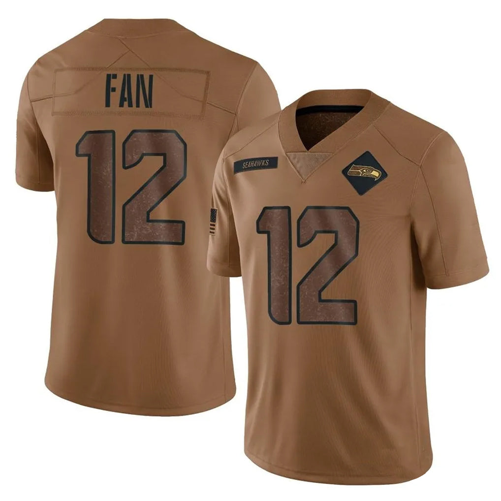 S.Seahawks #12 12th Fan Player Brown Limited Salute To Service Home Game PETTCS Stitched Jerseys