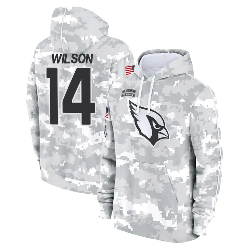 A.Cardinals #14 Michael Wilson Player Arctic Camo Salute to Service Hoodies PETTCS Stitched Jerseys
