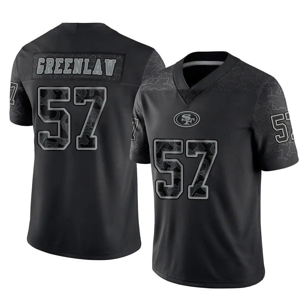 SF.49ers #57 Dre Greenlaw Player Black Limited Reflective Home Game PETTCS Stitched Jerseys
