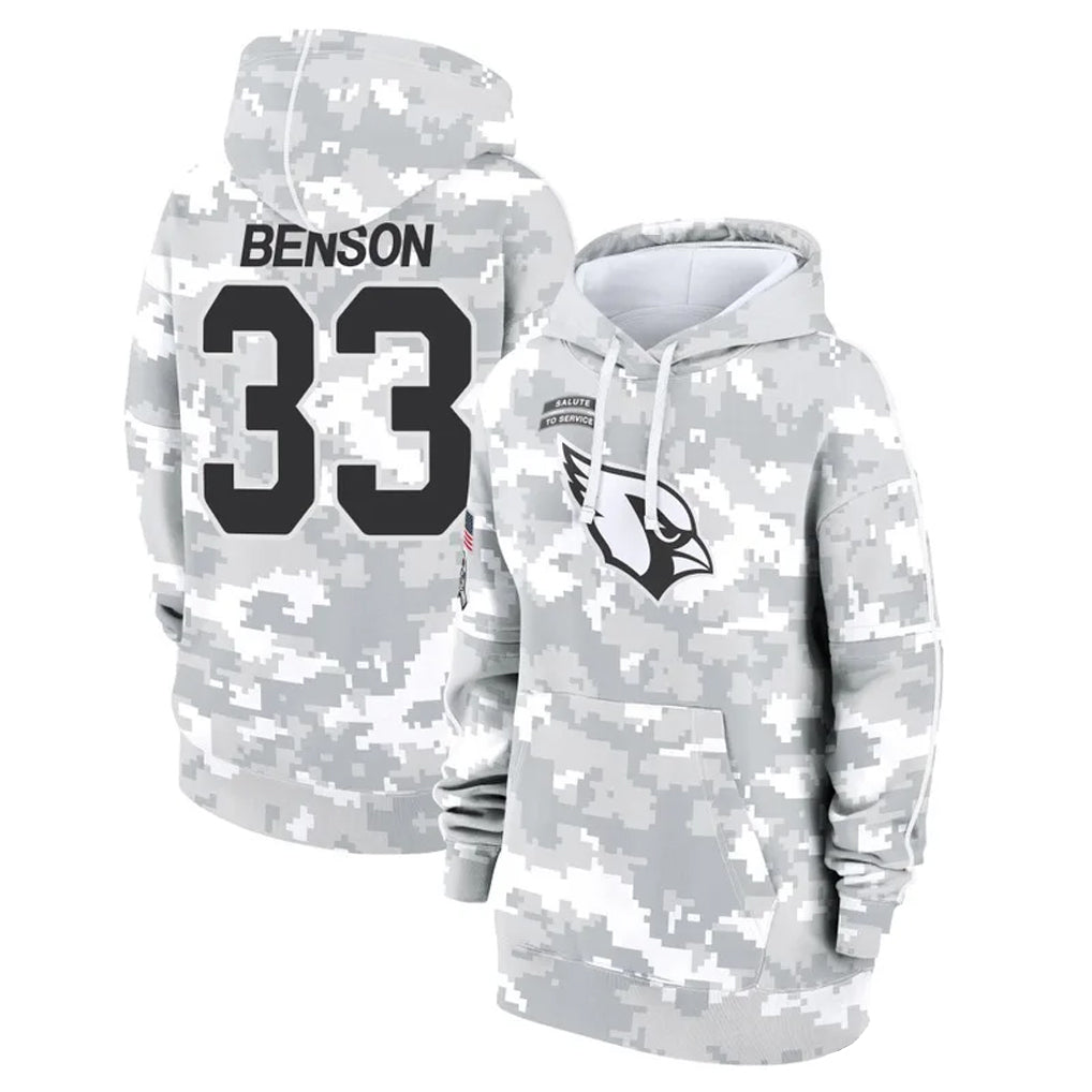 A.Cardinals #33 Trey Benson Player Arctic Camo Salute to Service Hoodies PETTCS Stitched Jerseys