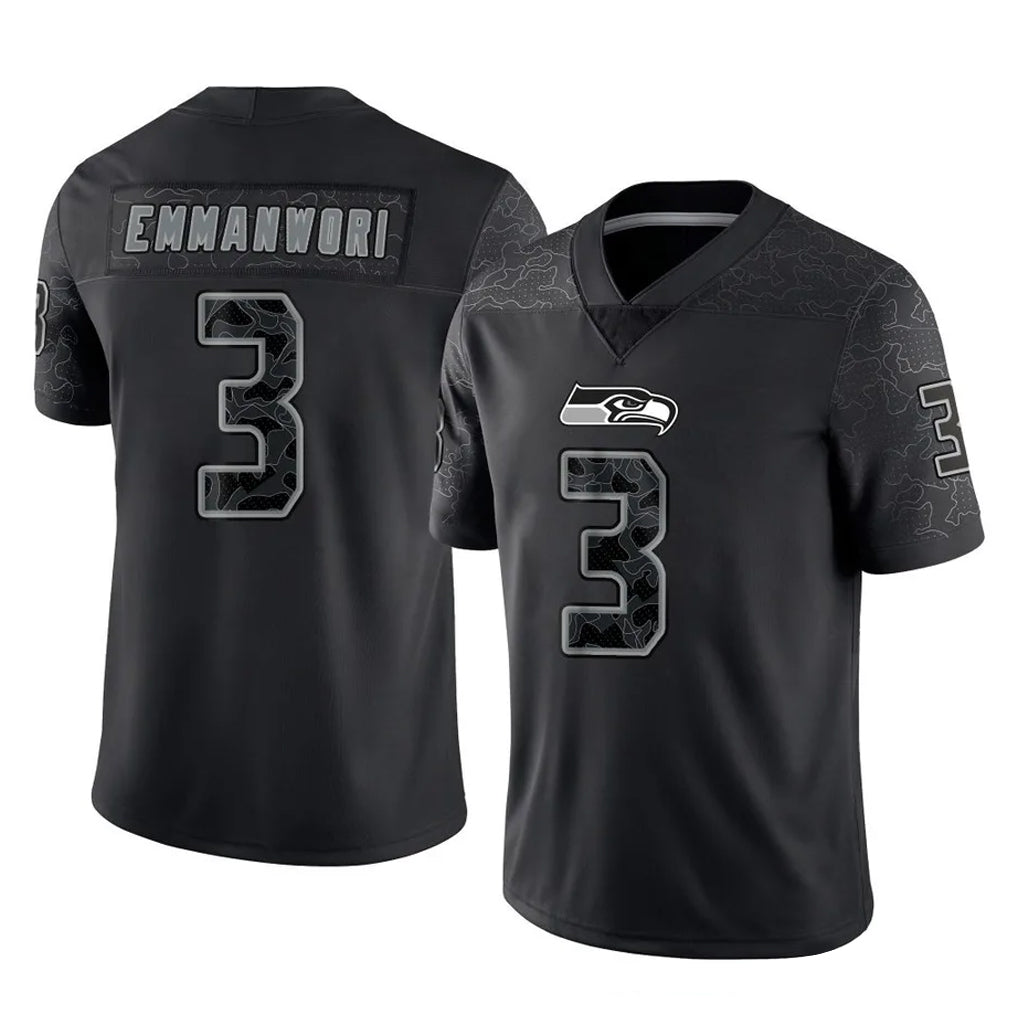 S.Seahawks #3 Nick Emmanwori Player Black Limited Reflective Home Game PETTCS Stitched Jerseys