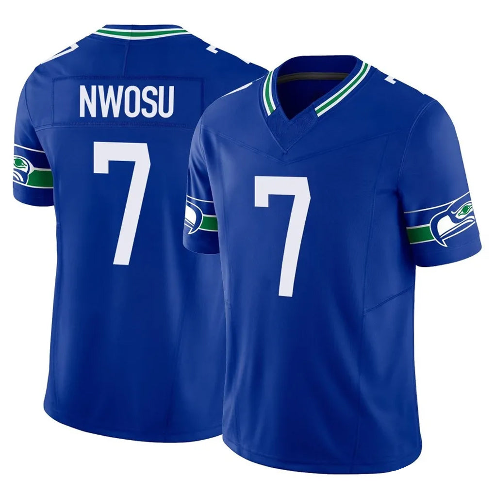 S.Seahawks #7 Uchenna Nwosu Player Royal Limited Throwback Vapor F.U.S.E. Home Game PETTCS Stitched Jerseys