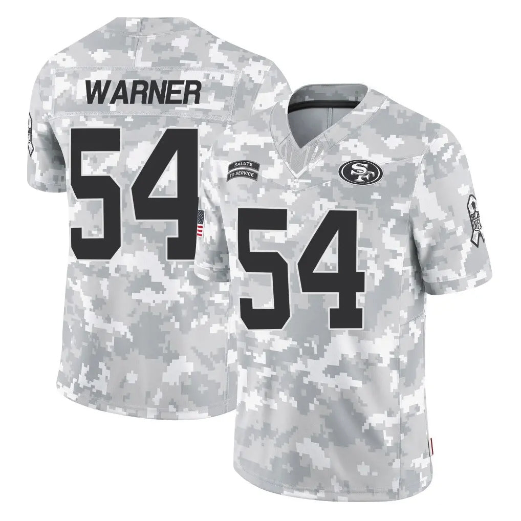 SF.49ers #54 Fred Warner Player Arctic Camo Limited Salute To Service Home Game PETTCS Stitched Jerseys