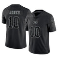 SF.49ers #10 Mac Jones Player Black Limited Reflective Home Game PETTCS Stitched Jerseys