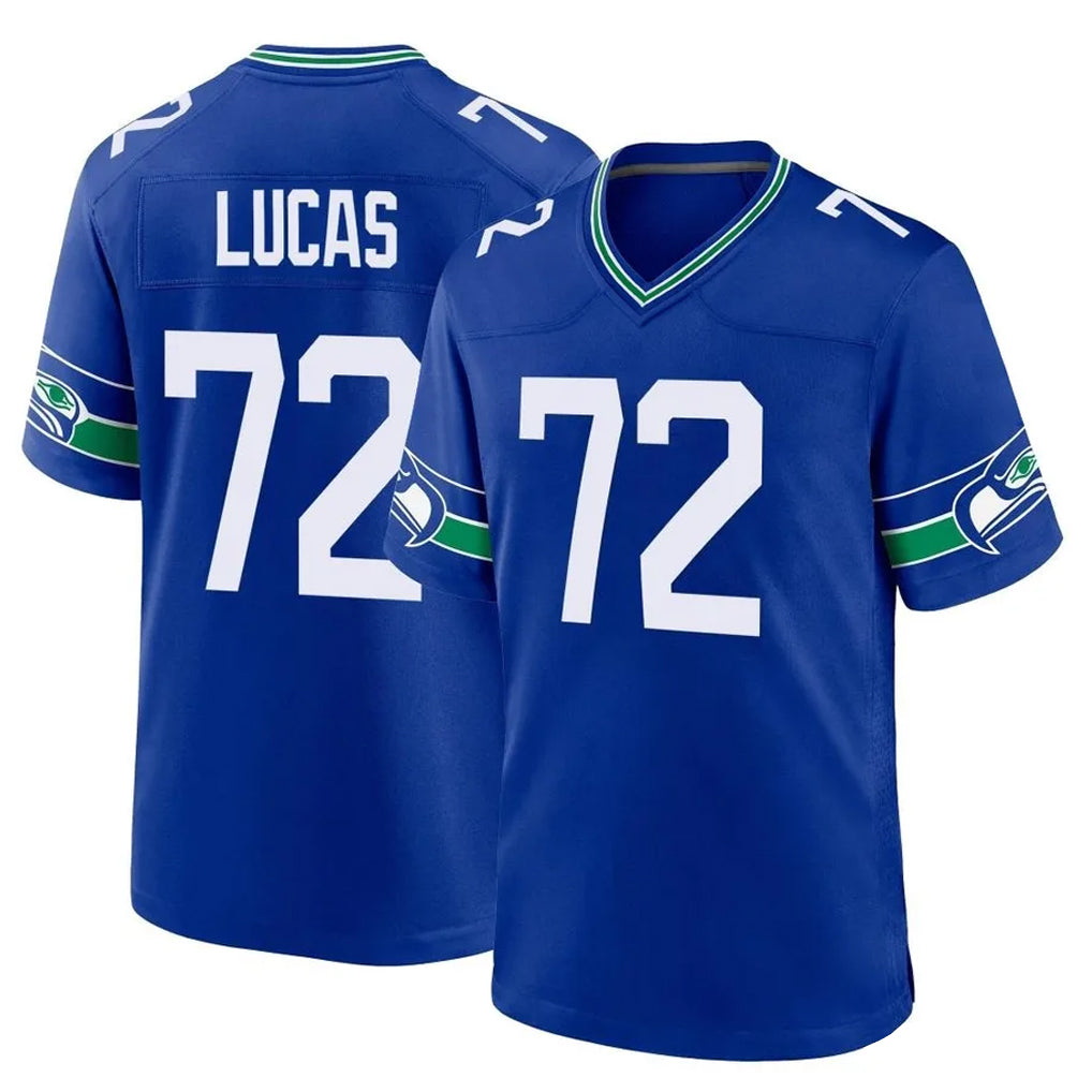 S.Seahawks #72 Abraham Lucas Player Royal Throwback Home Game PETTCS Stitched Jerseys