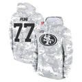 SF.49ers #77 Dominick Puni Player Arctic Camo Limited Salute to Service Pullover Hoodies Game PETTCS Stitched Jerseys