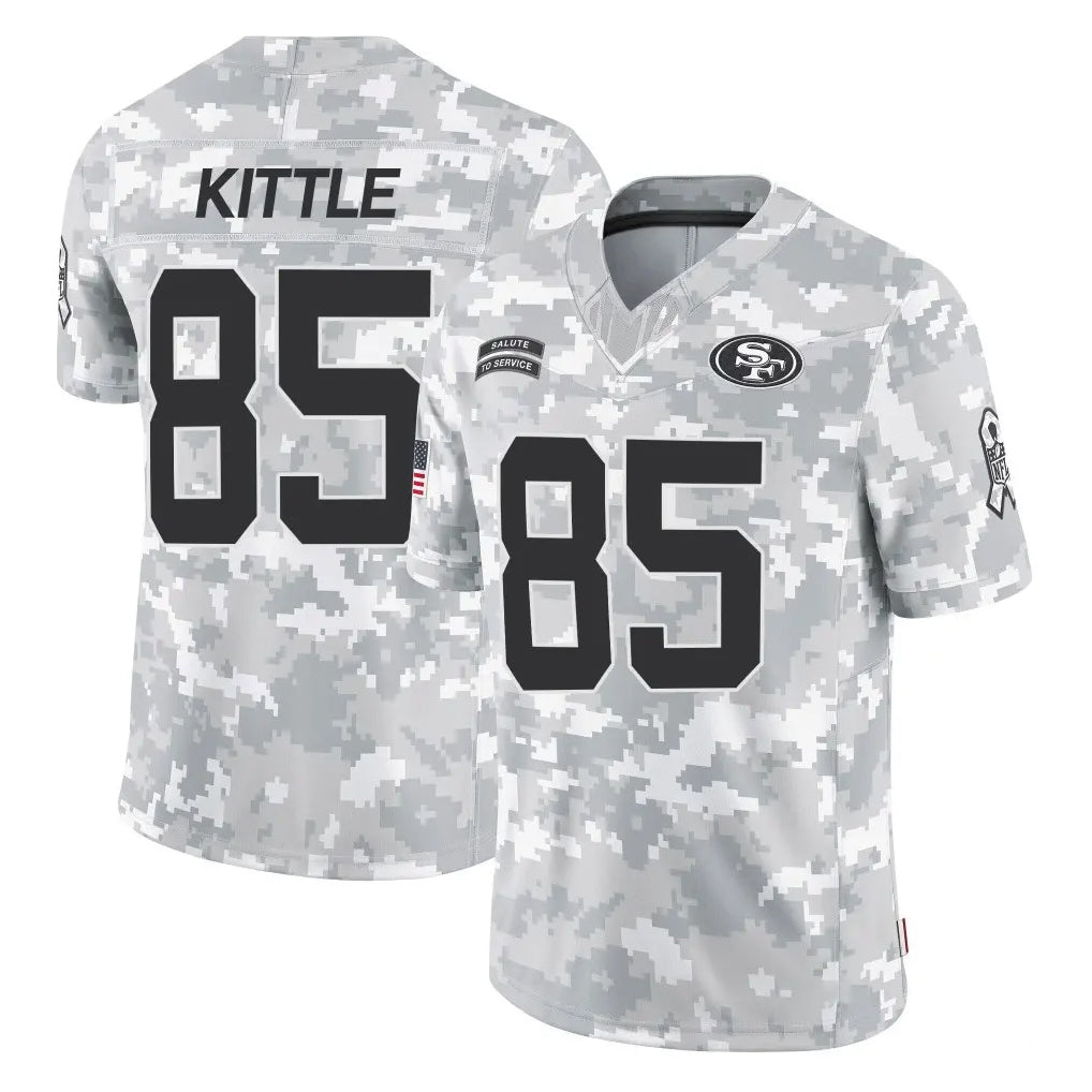 SF.49ers #85 George Kittle Player Arctic Camo Limited Salute To Service Home Game PETTCS Stitched Jerseys
