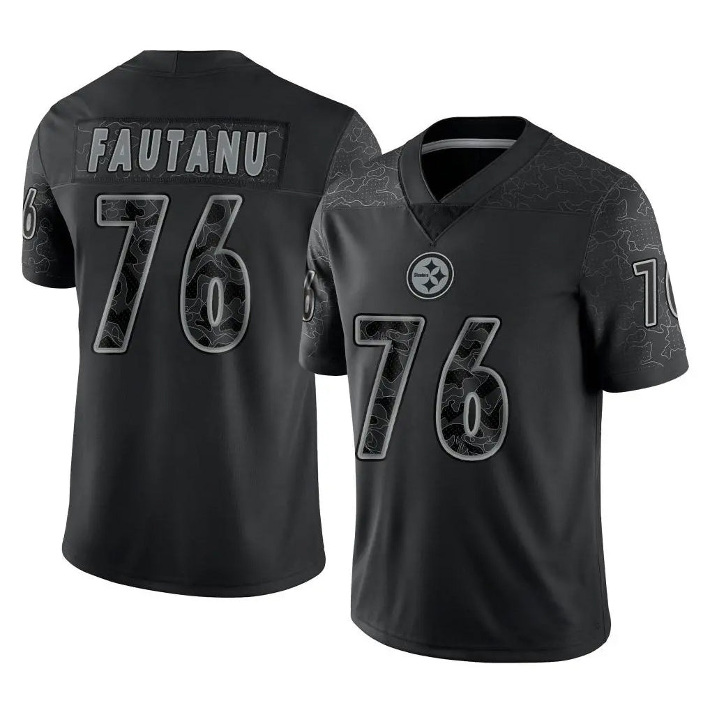 P.Steelers #76 Troy Fautanu Player Black Reflective Limited Home Game PETTCS Stitched Jerseys