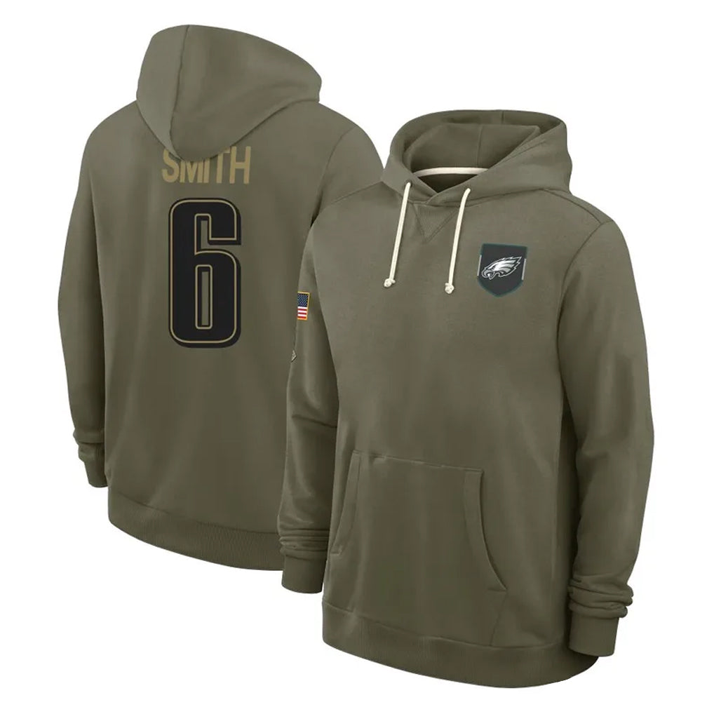 P.Eagles #6 DeVonta Smith Player Olive Salute to Service Pullover Hoodies Limited PETTCS Stitched Jerseys