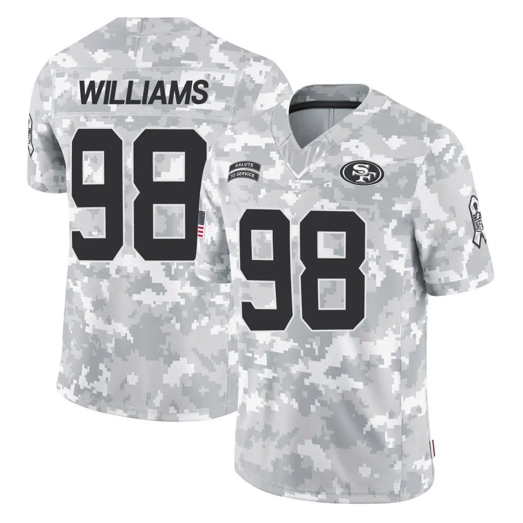 SF.49ers #98 Mykel Williams Player Arctic Camo Limited Salute To Service Home Game PETTCS Stitched Jerseys