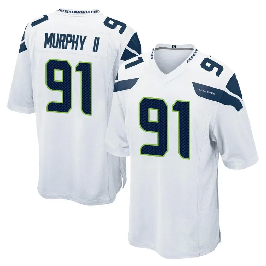 S.Seahawks #91 Byron Murphy II Player White Home Game PETTCS Stitched Jerseys