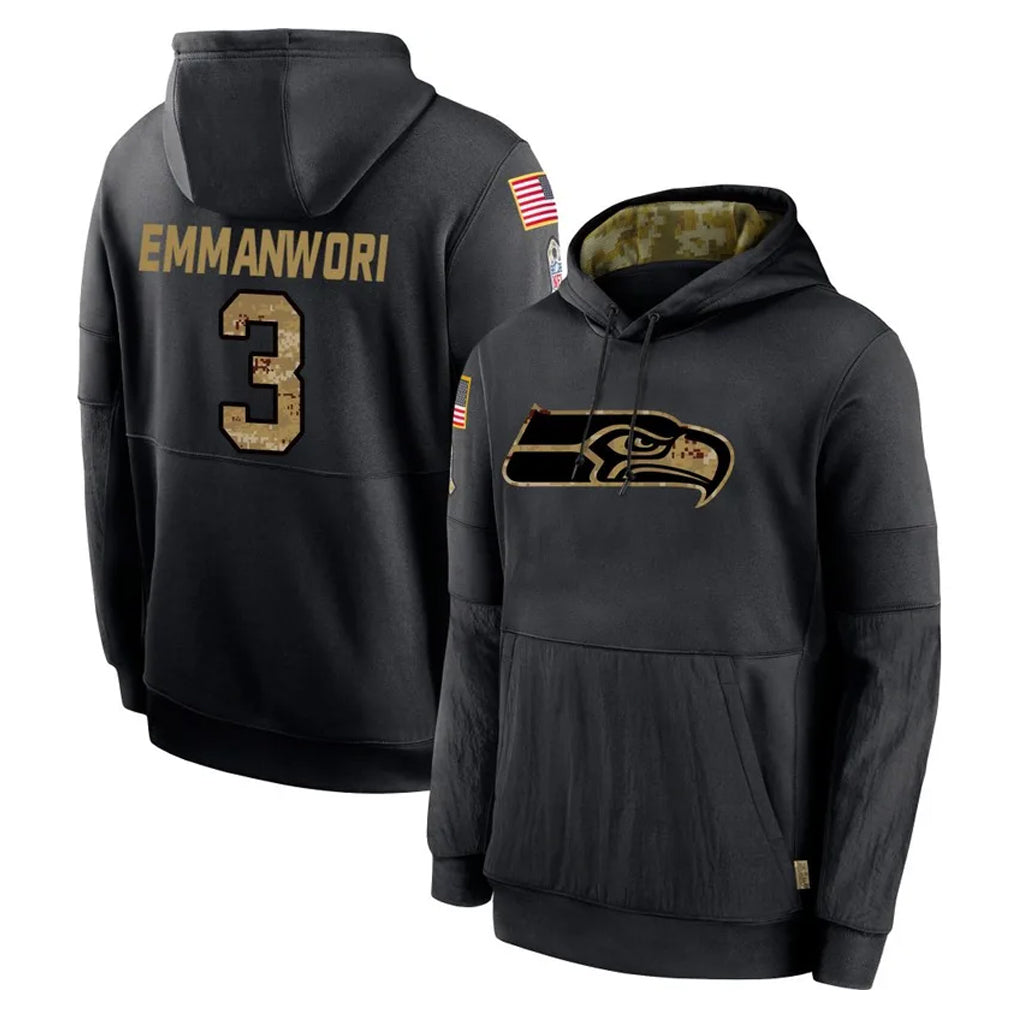 S.Seahawks #3 Nick Emmanwori Player Black Salute to Service Hoodies Limited Game PETTCS Stitched Jerseys