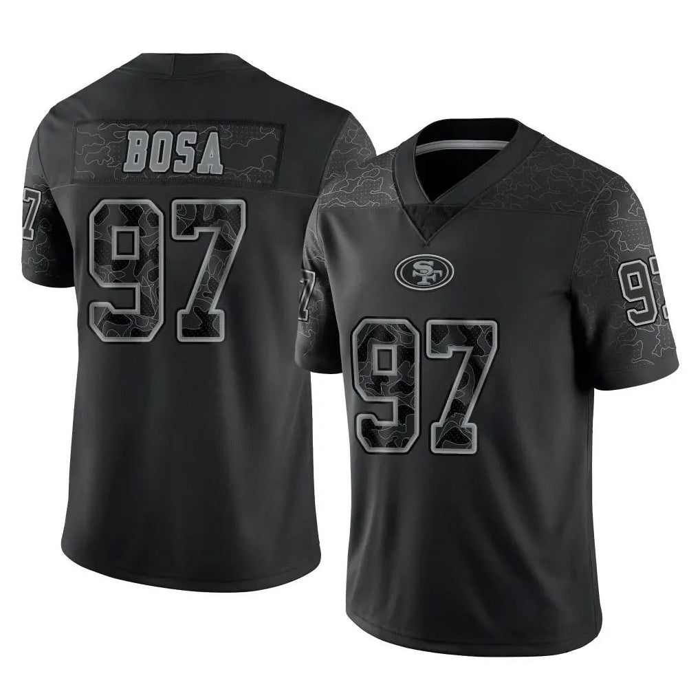 SF.49ers #97 Nick Bosa Player Black Limited Reflective Home Game PETTCS Stitched Jerseys