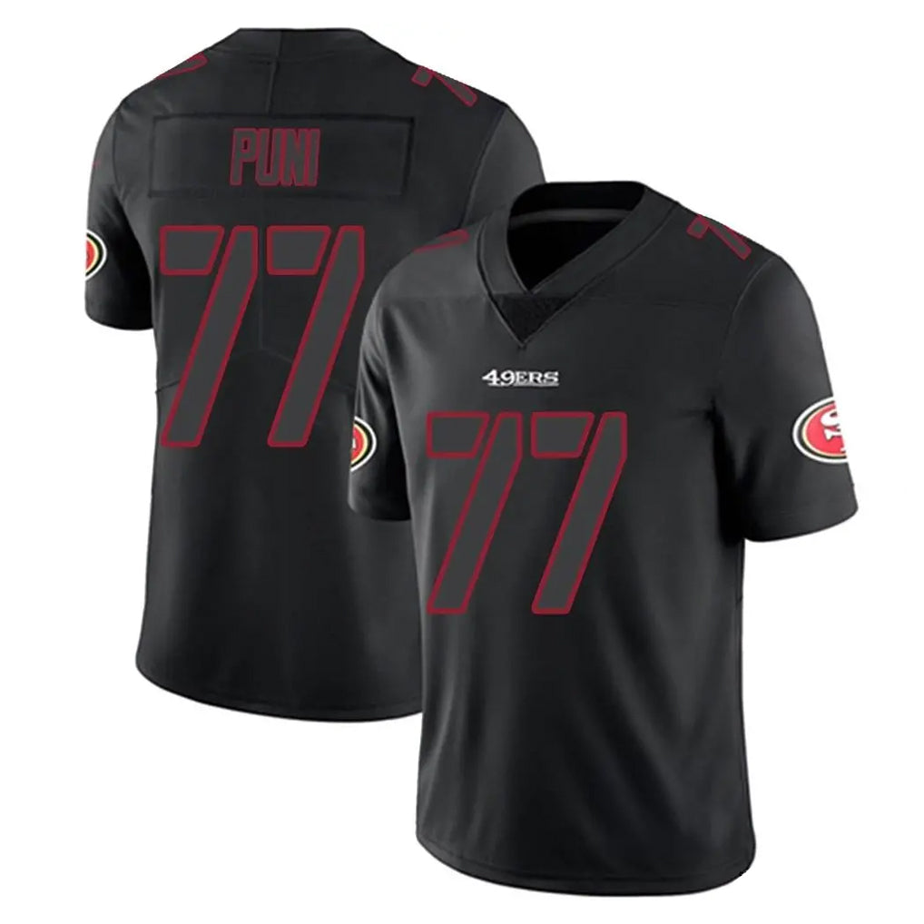 SF.49ers #77 Dominick Puni Player Black Impact Limited Home Game PETTCS Stitched Jerseys