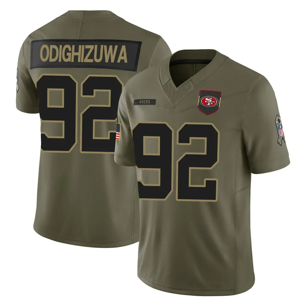 SF.49ers #92 Osa Odighizuwa Player Olive 2025 Salute To Service Limited Home Game PETTCS Stitched Jerseys