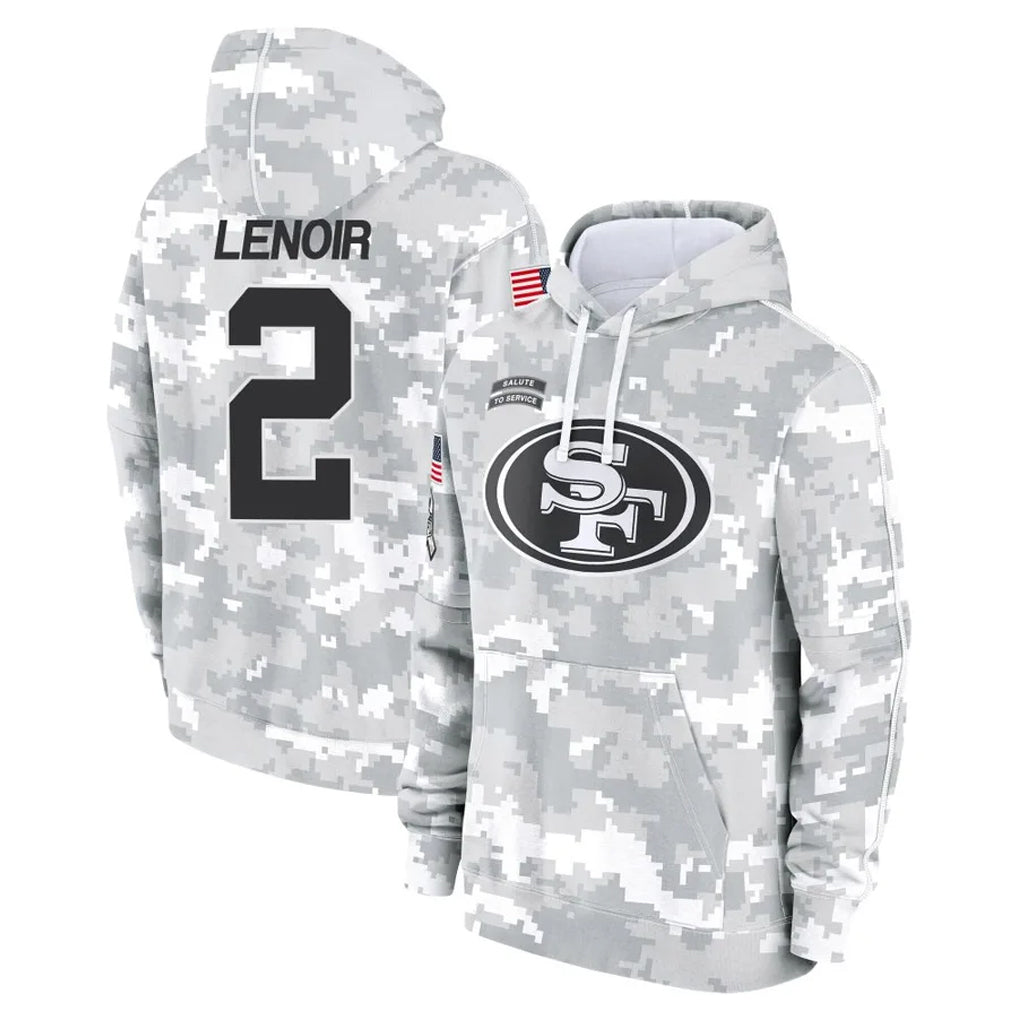 SF.49ers #2 Deommodore Lenoir Player Arctic Camo Limited Salute to Service Pullover Hoodies Game PETTCS Stitched Jerseys