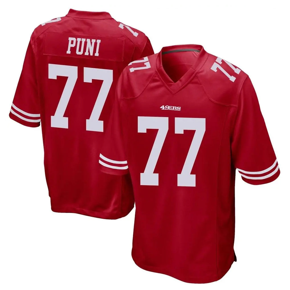 SF.49ers #77 Dominick Puni Player Red Home Game PETTCS Stitched Jerseys