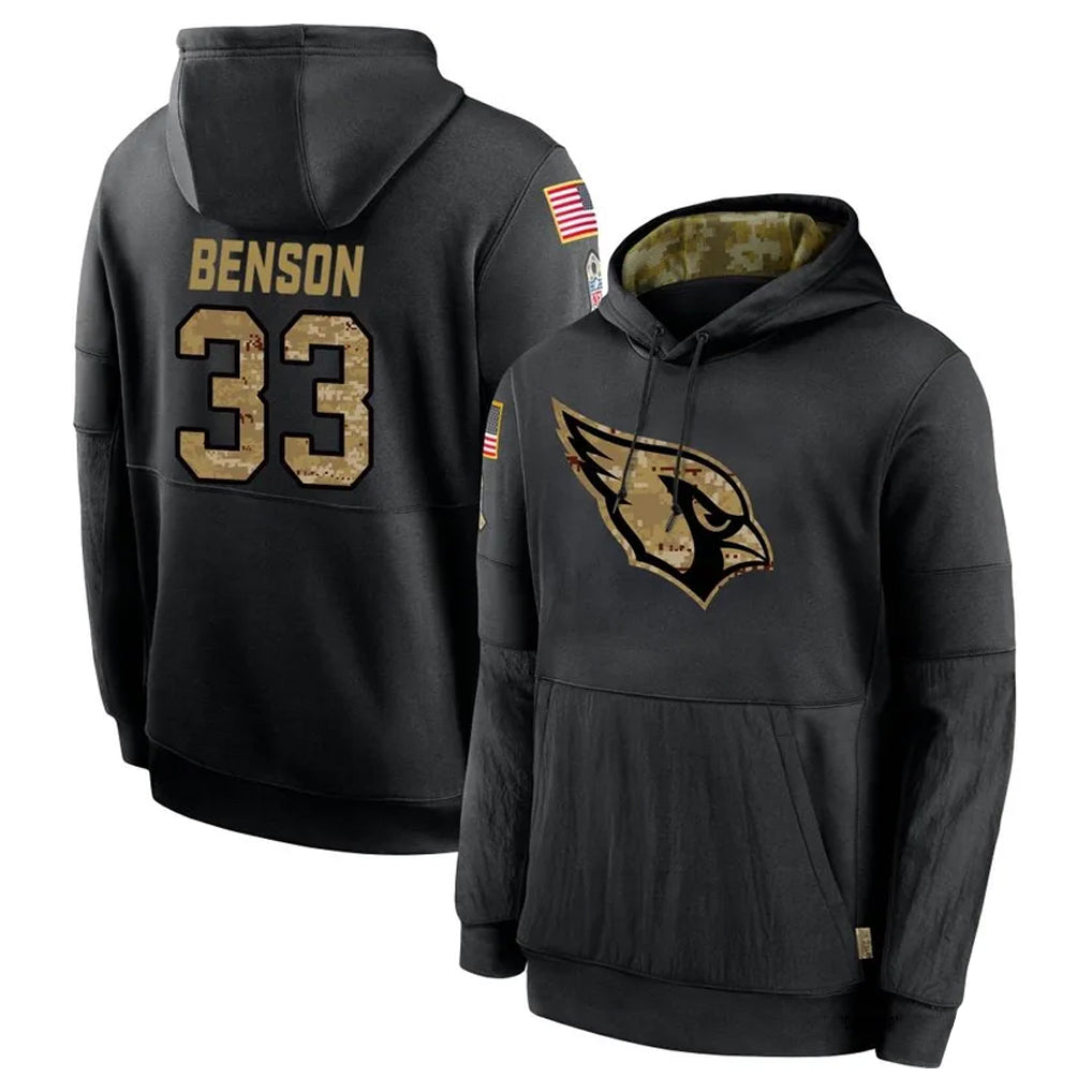 A.Cardinals #33 Trey Benson Player Black Salute to Service Hoodies PETTCS Stitched Jerseys