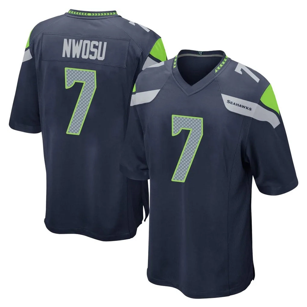 S.Seahawks #7 Uchenna Nwosu Player Navy Home Game PETTCS Stitched Jerseys