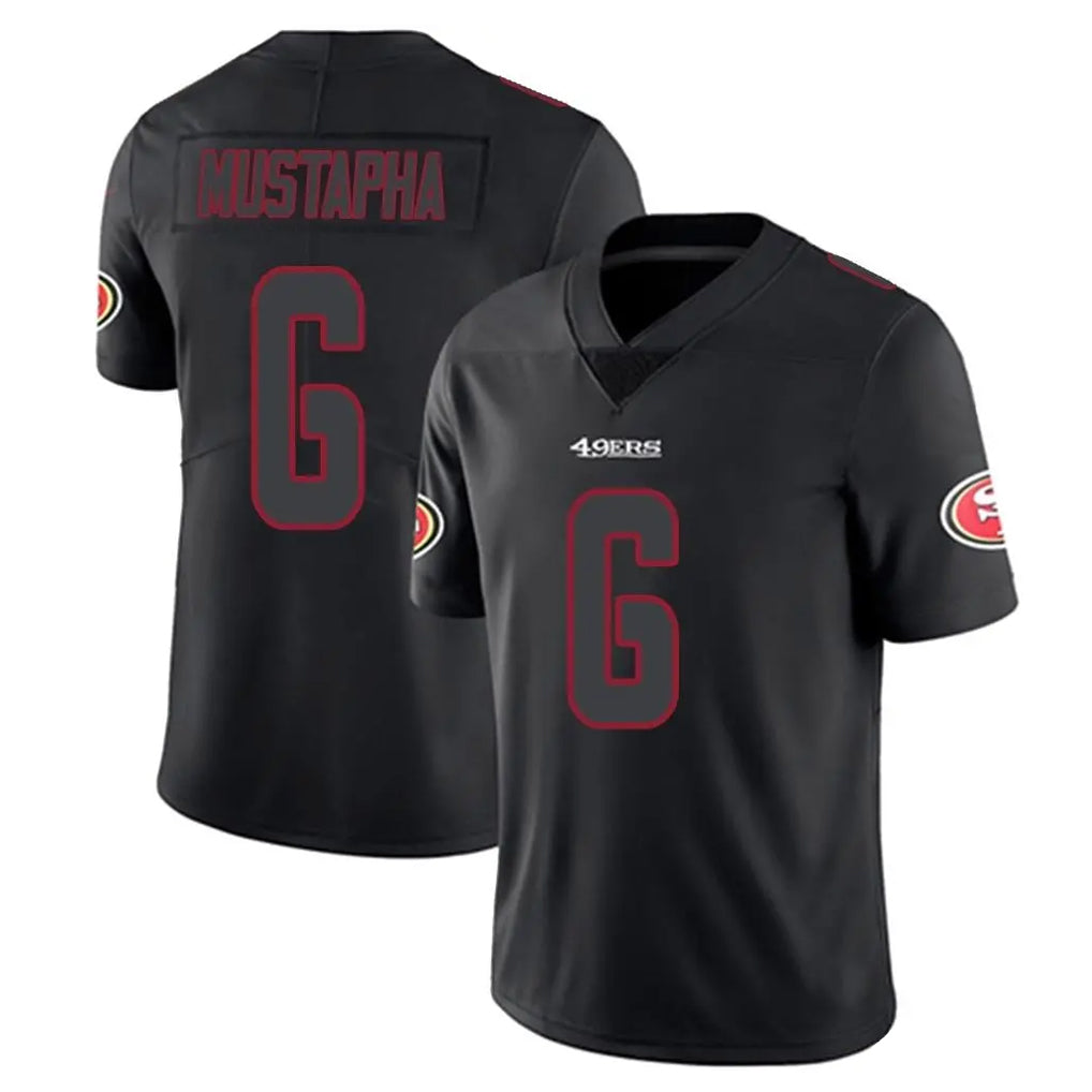 SF.49ers #6 Malik Mustapha Player Black Impact Limited Home Game PETTCS Stitched Jerseys