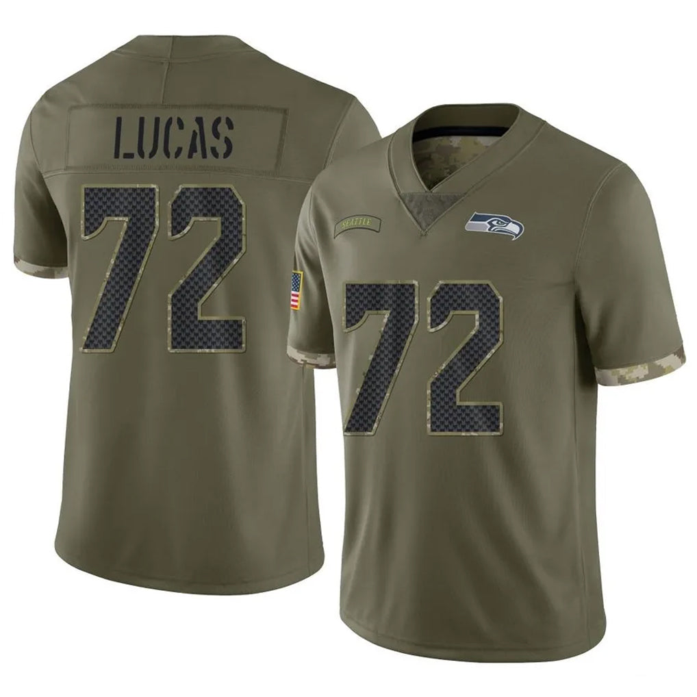 S.Seahawks #72 Abraham Lucas Player Olive Limited Salute To Service Home Game PETTCS Stitched Jerseys