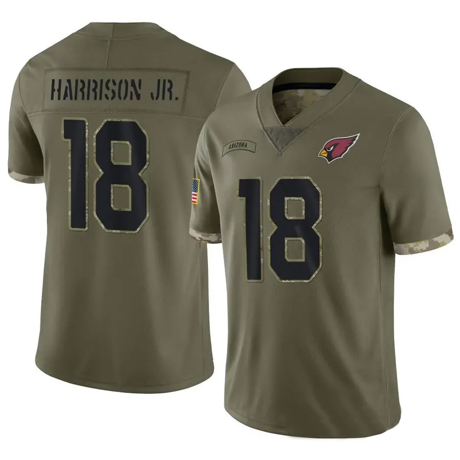 A.Cardinals #18 Marvin Harrison Jr. Player Olive Salute To Service PETTCS Stitched Jerseys