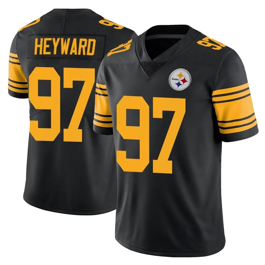 P.Steelers #97 Cameron Heyward Player Black Limited Color Rush Home Game PETTCS Stitched Jerseys