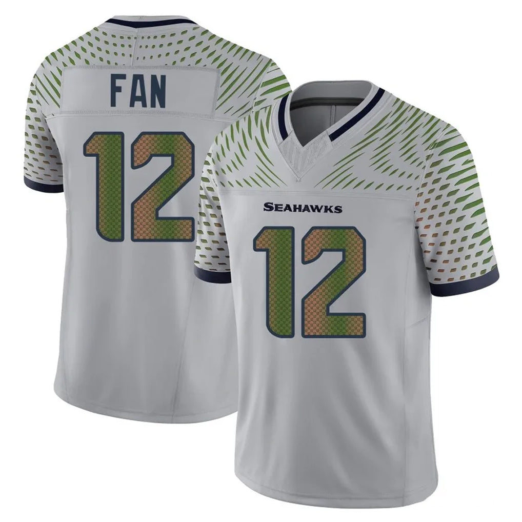 S.Seahawks #12 12th Fan Player Grey Limited 2025 Rivalries Collection Home Game PETTCS Stitched Jerseys