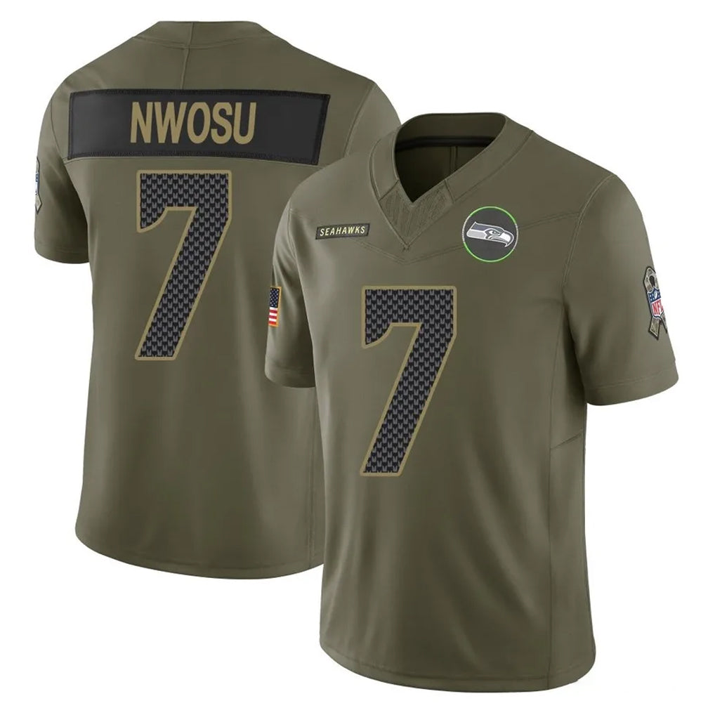 S.Seahawks #7 Uchenna Nwosu Player Olive 2025 Salute To Service Limited Home Game PETTCS Stitched Jerseys