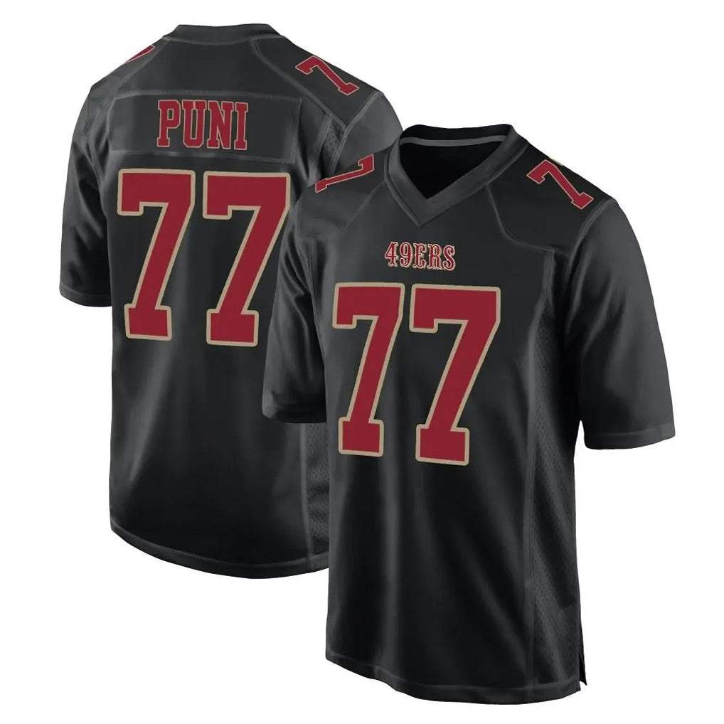 SF.49ers #77 Dominick Puni Player Black Fashion Home Game PETTCS Stitched Jerseys