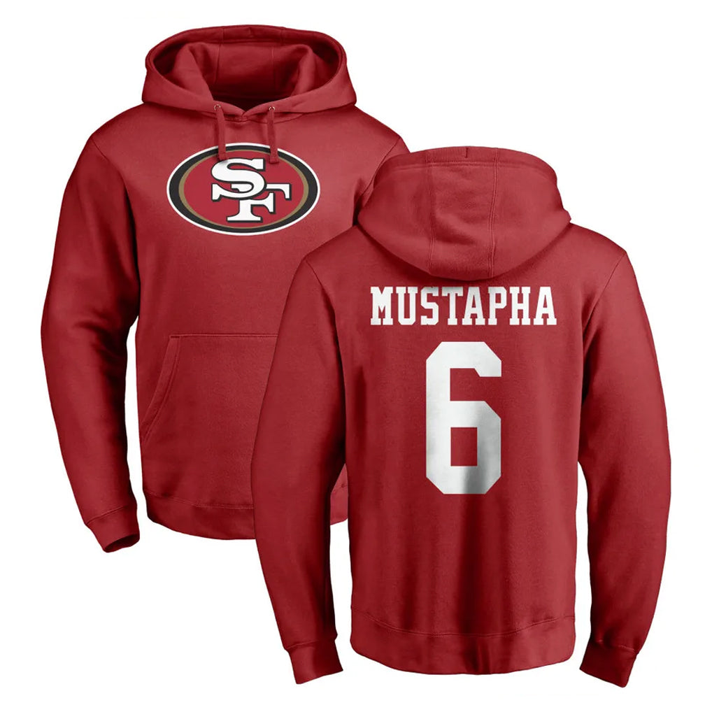 SF.49ers #6 Malik Mustapha Player Red LOGO Pullover Hoodies Home Game PETTCS Stitched Jerseys