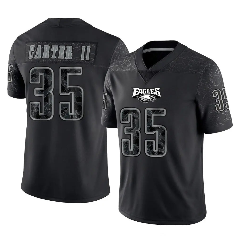 P.Eagles #35 Michael Carter II Player Black Reflective Limited Home Game PETTCS Stitched Jerseys