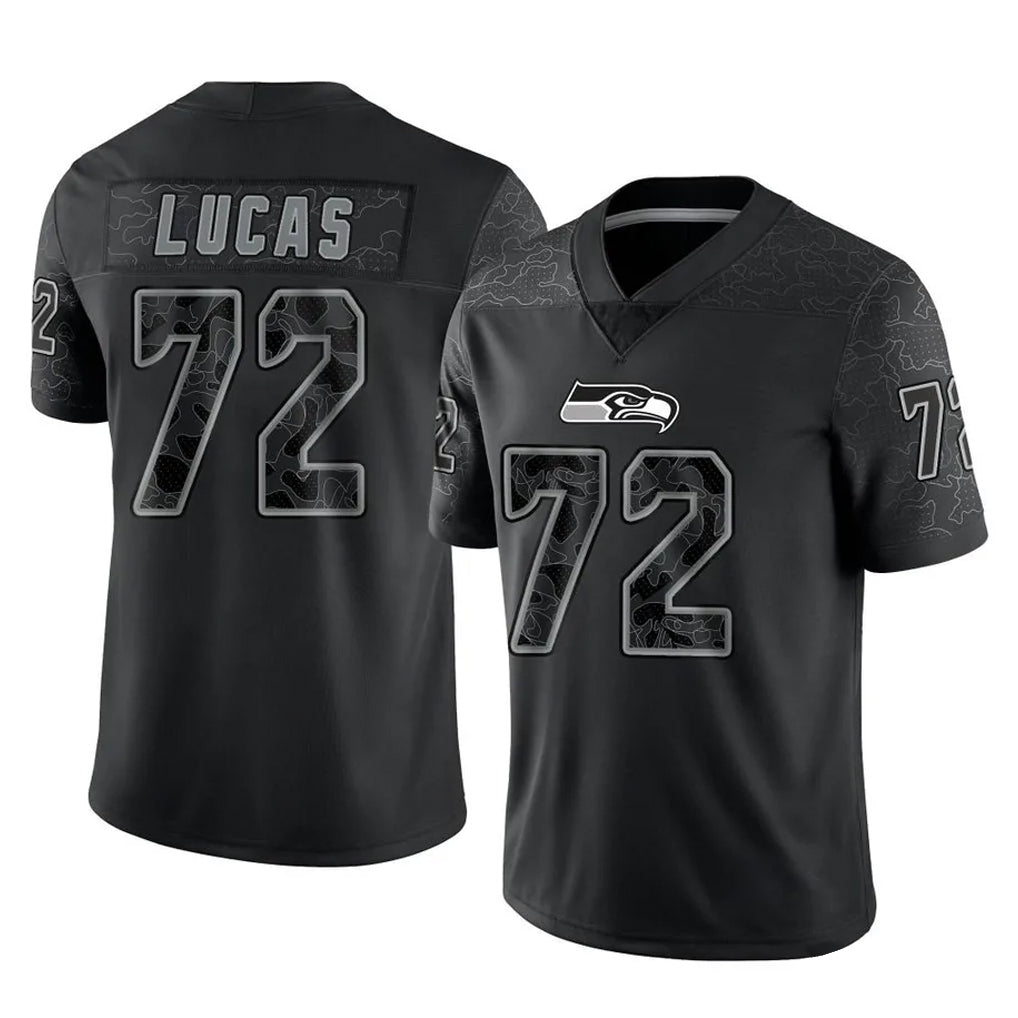 S.Seahawks #72 Abraham Lucas Player Black Limited Reflective Home Game PETTCS Stitched Jerseys