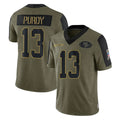 SF.49ers #13 Brock Purdy Player Olive Salute To Service Limited Game PETTCS Stitched Jerseys