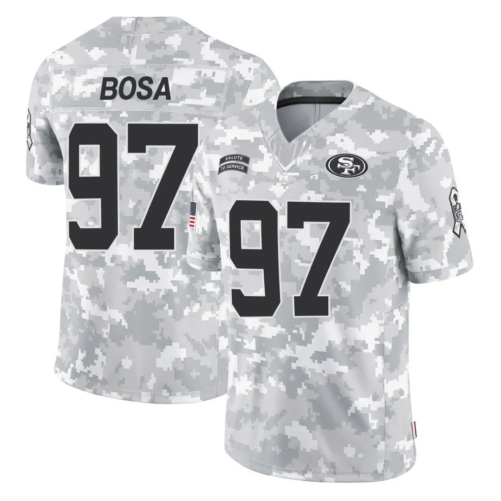 SF.49ers #97 Nick Bosa Player Arctic Camo Limited Salute To Service Home Game PETTCS Stitched Jerseys
