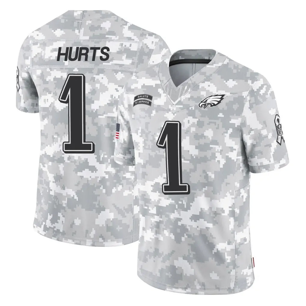 P.Eagles #1 Jalen Hurts Player Arctic Camo Salute to Service Limited Game PETTCS Stitched Jerseys