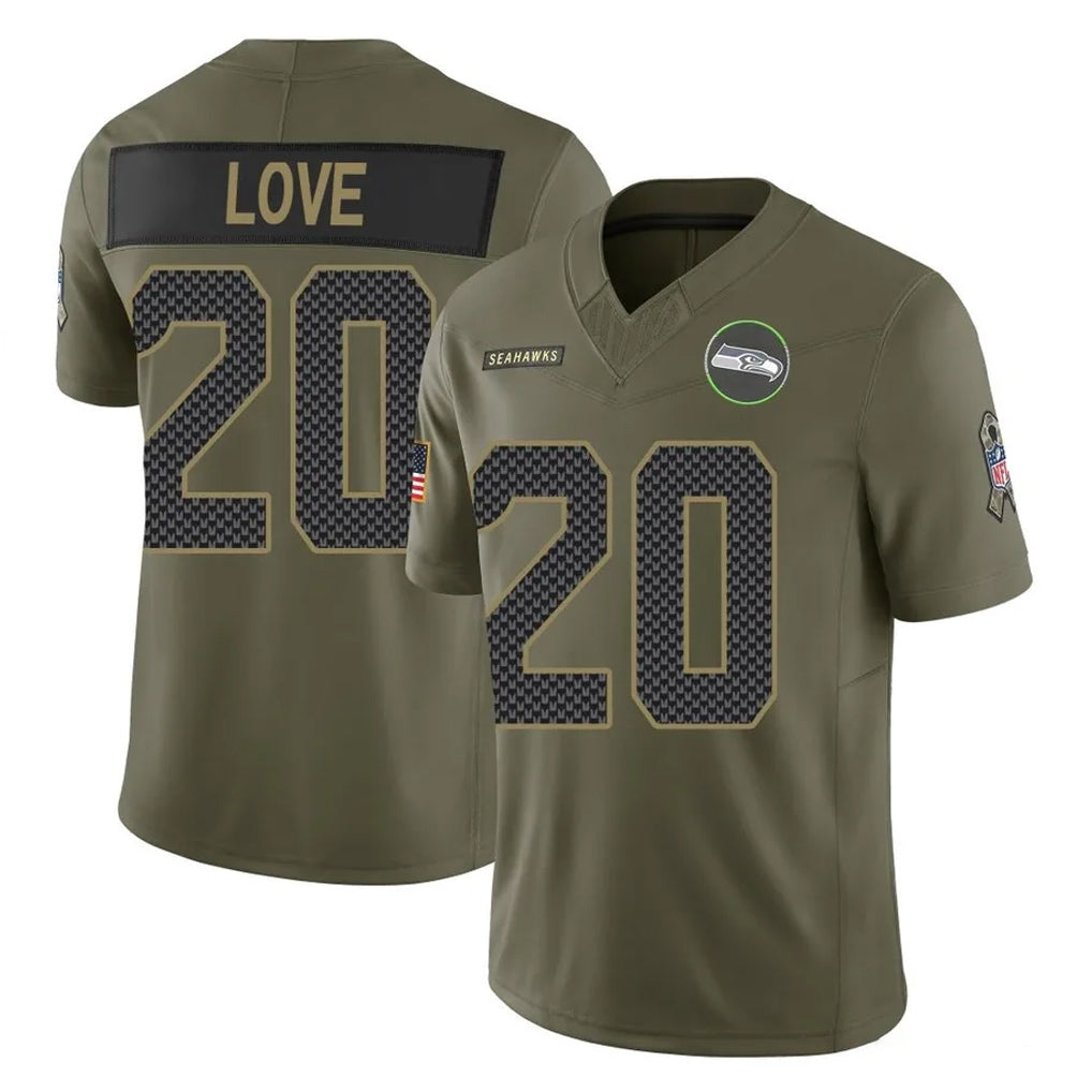 S.Seahawks #20 Julian Love Player Olive 2025 Salute To Service Limited Home Game PETTCS Stitched Jerseys