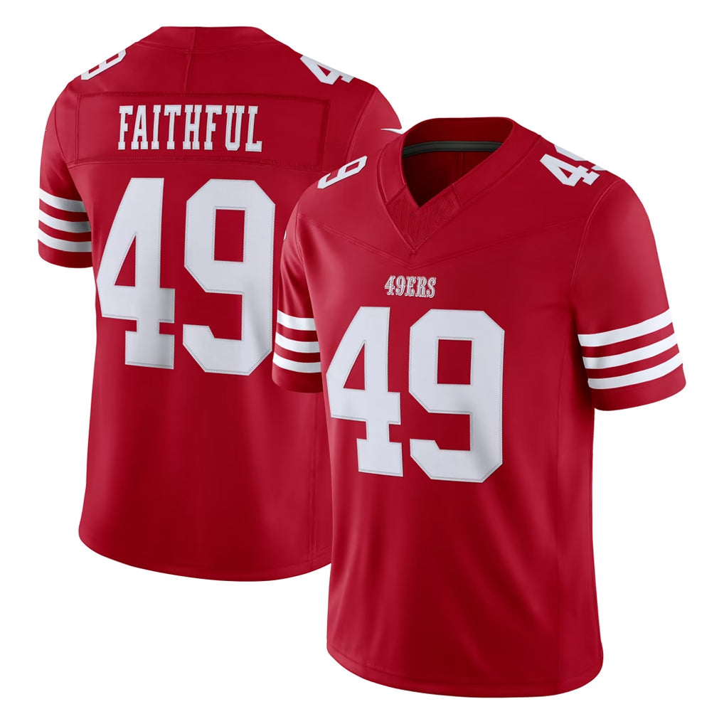 SF.49ers #49 The Faithful Player Red Limited Vapor F.U.S.E. Home Game PETTCS Stitched Jerseys