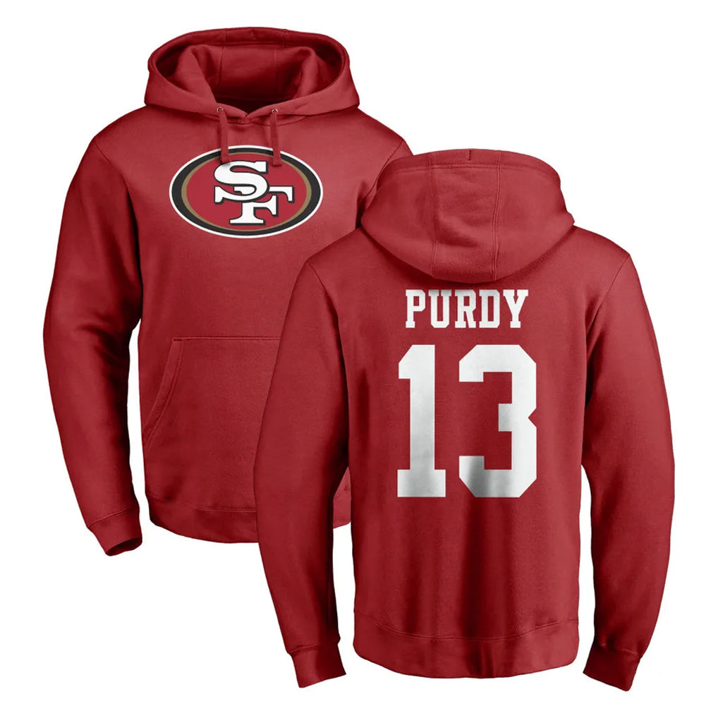 SF.49ers #13 Brock Purdy Player Red LOGO Pullover Hoodies Home Game PETTCS Stitched Jerseys