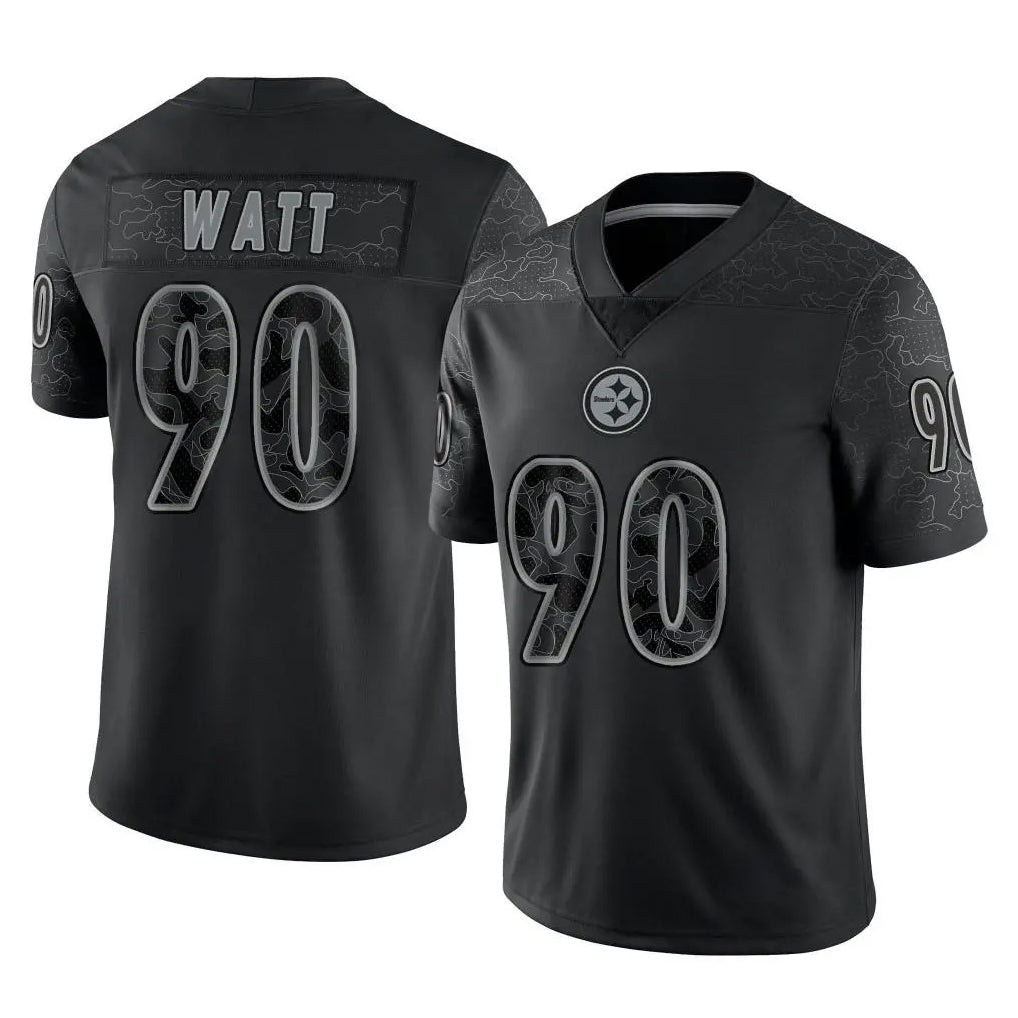 P.Steelers #90 T.J. Watt Player Black Reflective Limited Home Game PETTCS Stitched Jerseys