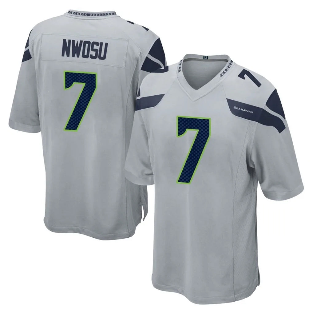 S.Seahawks #7 Uchenna Nwosu Player Gray Home Game PETTCS Stitched Jerseys