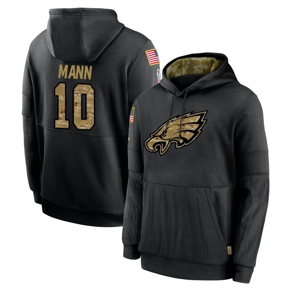 P.Eagles #10 Braden Mann Player Black Salute to Service Hoodies Limited Game PETTCS Stitched Jerseys